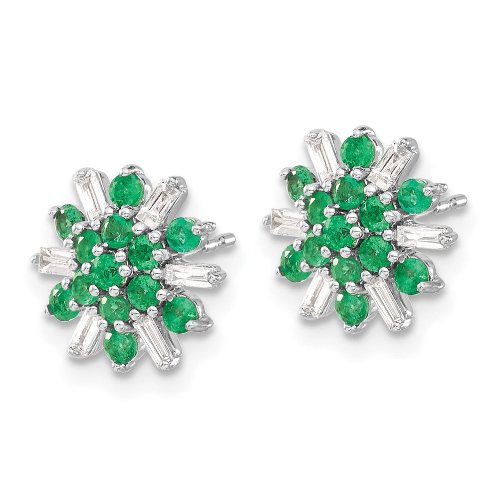 14k White Gold Emeral and Diamond Snowflake Post Earrings