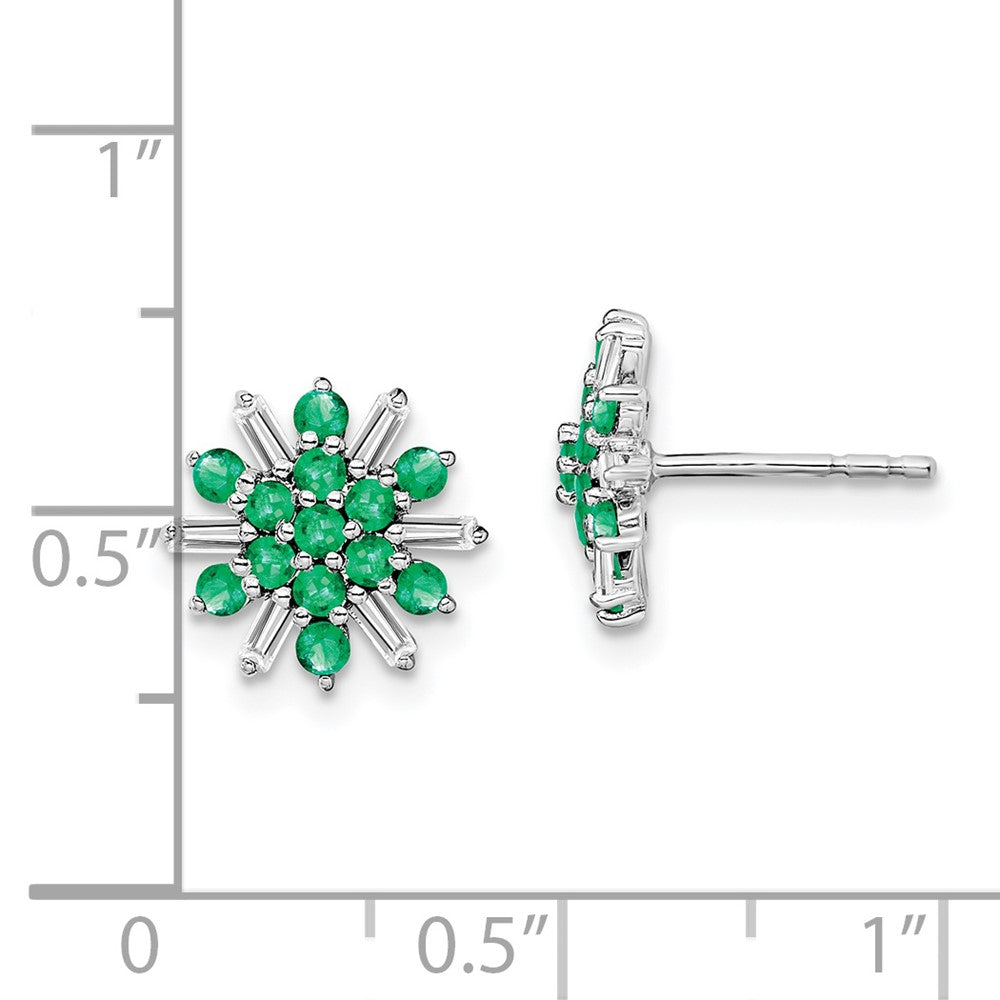 14k White Gold Emeral and Diamond Snowflake Post Earrings