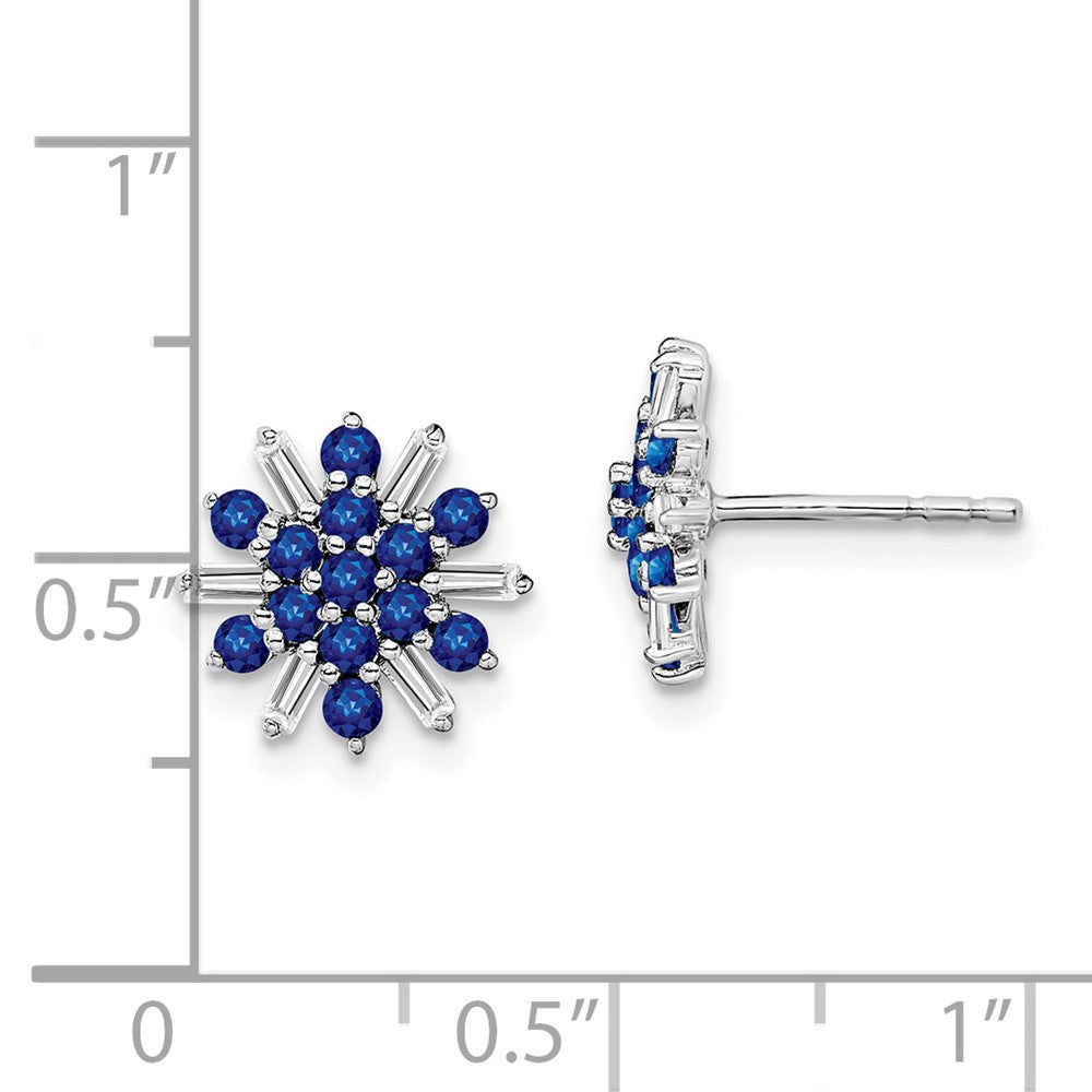14k White Gold Sapphire and Diamond Snowflake Post Earrings