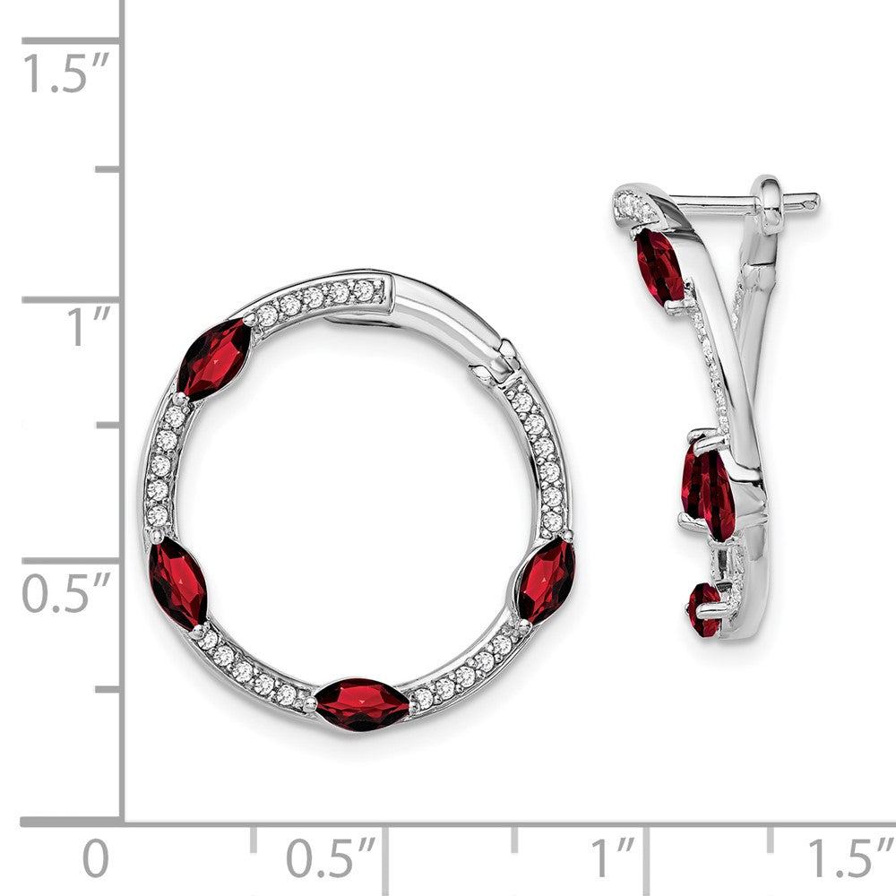 14k White Gold Marquise Garnet and .26 carat Diamond Hoop Earrings