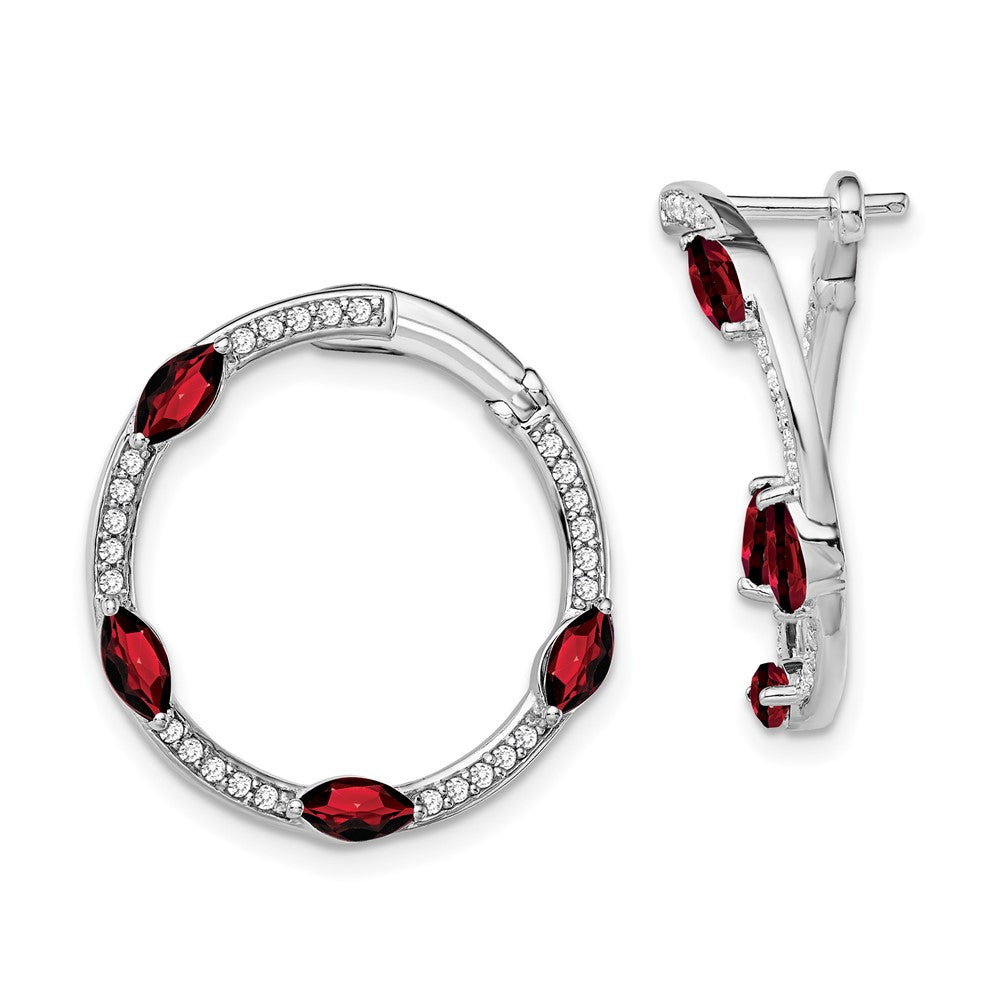14k White Gold Marquise Garnet and .26 carat Diamond Hoop Earrings