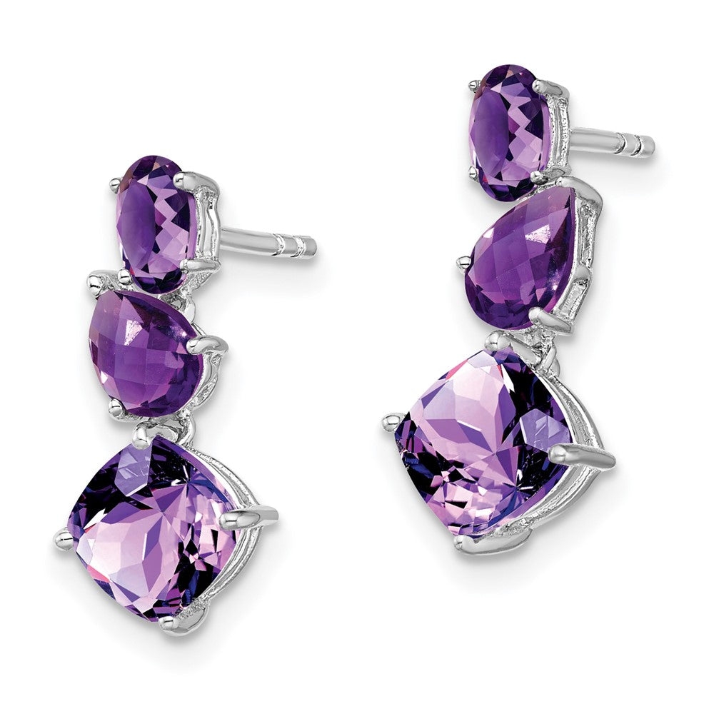 14k White Gold Oval/Pear/Cushion Amethyst Dangle Post Earrings