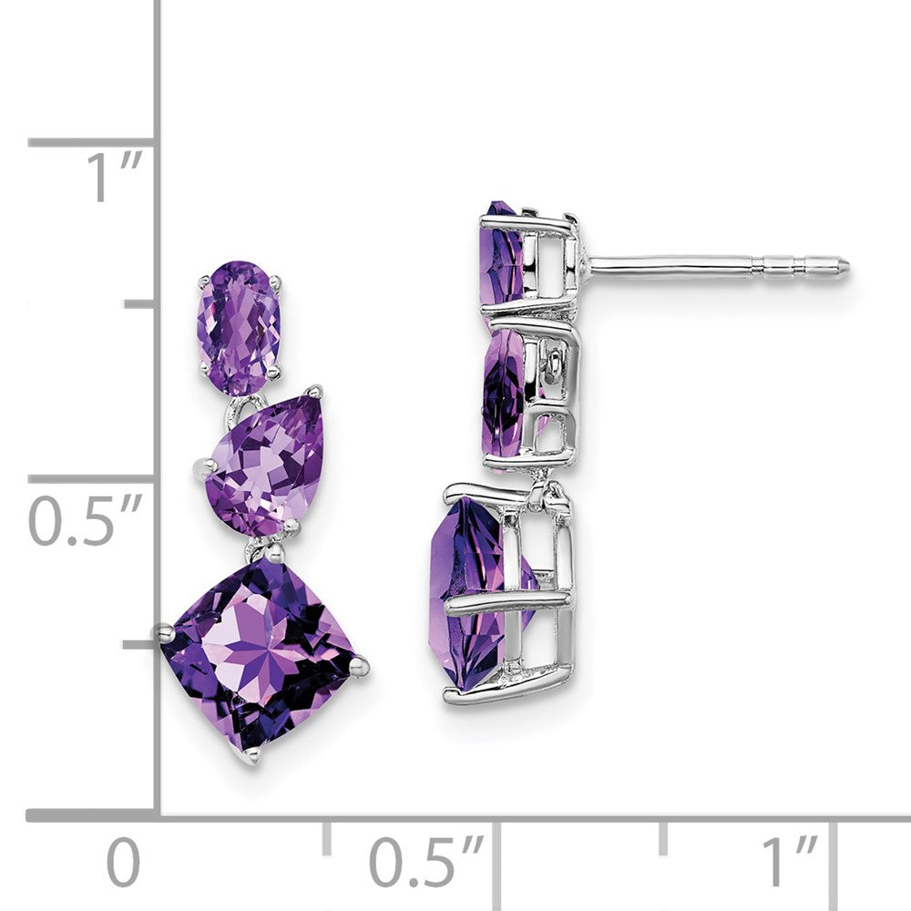 14k White Gold Oval/Pear/Cushion Amethyst Dangle Post Earrings