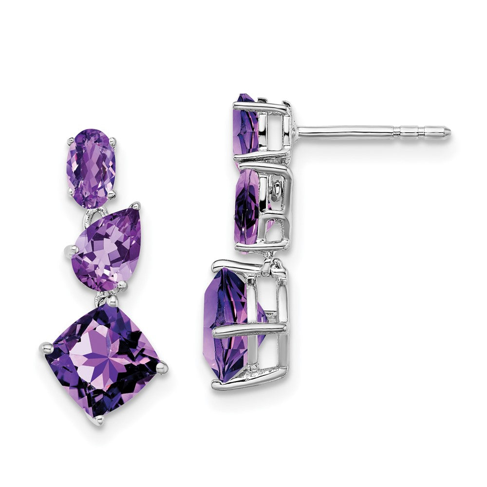 14k White Gold Oval/Pear/Cushion Amethyst Dangle Post Earrings