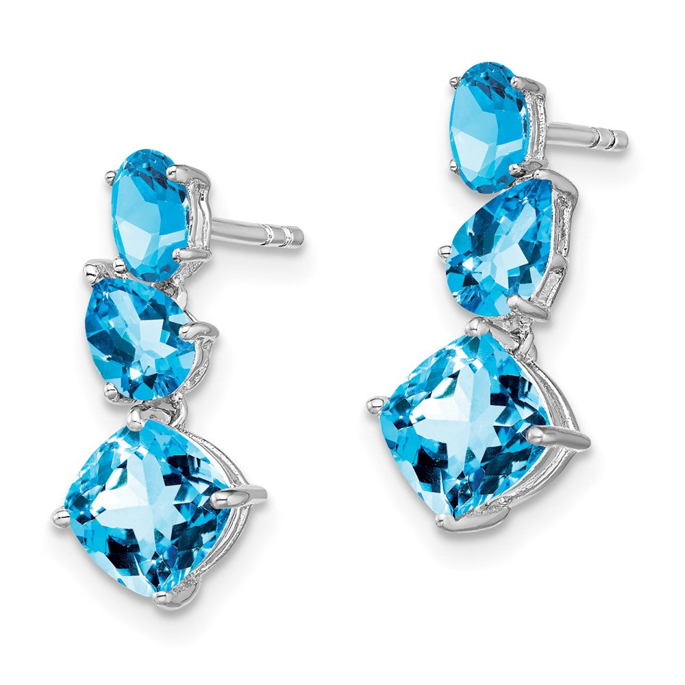 14k White Gold Oval/Pear/Cushion Blue Topaz Dangle Post Earrings