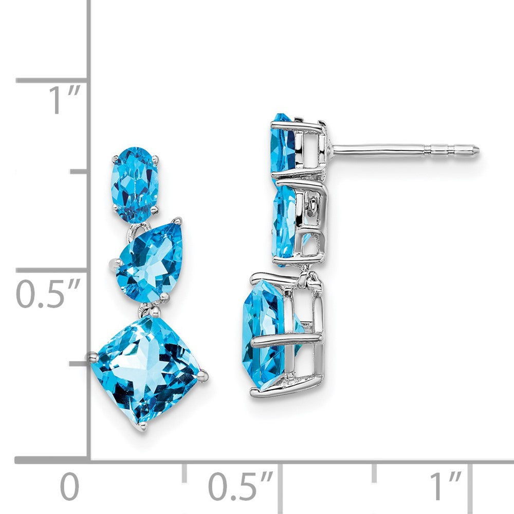 14k White Gold Oval/Pear/Cushion Blue Topaz Dangle Post Earrings