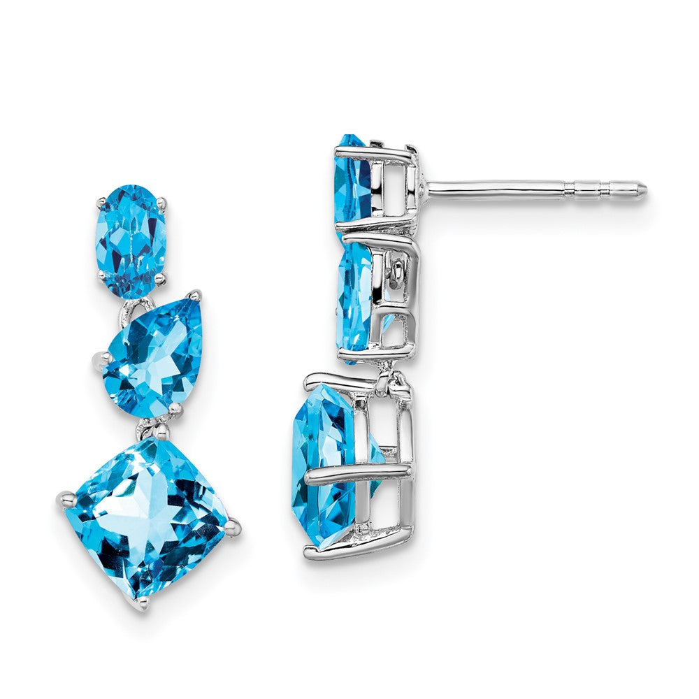 14k White Gold Oval/Pear/Cushion Blue Topaz Dangle Post Earrings