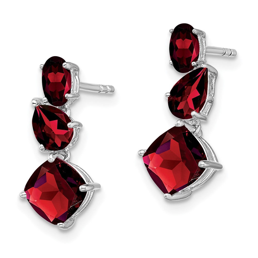 14k White Gold Oval/Pear/Cushion Garnet Dangle Post Earrings