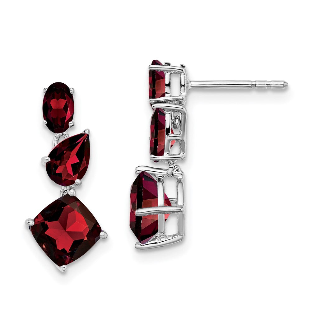 14k White Gold Oval/Pear/Cushion Garnet Dangle Post Earrings