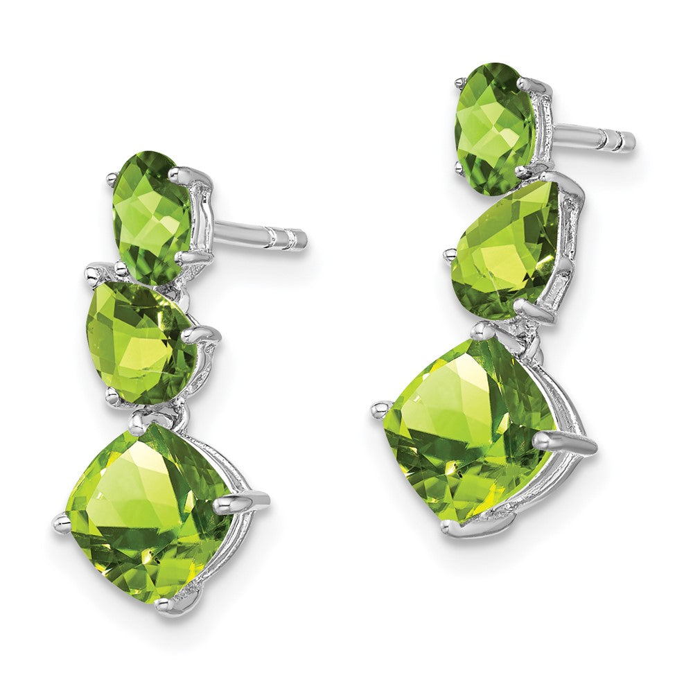 14k White Gold Oval/Pear/Cushion Peridot Dangle Post Earrings