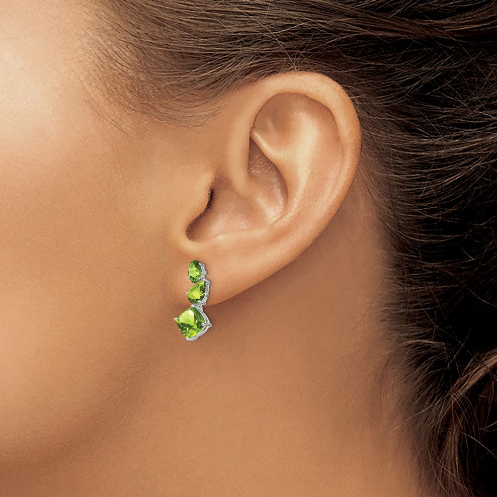 14k White Gold Oval/Pear/Cushion Peridot Dangle Post Earrings