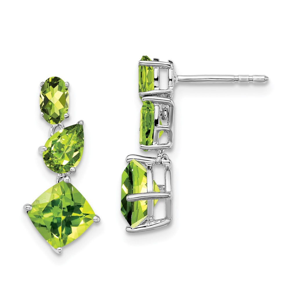 14k White Gold Oval/Pear/Cushion Peridot Dangle Post Earrings