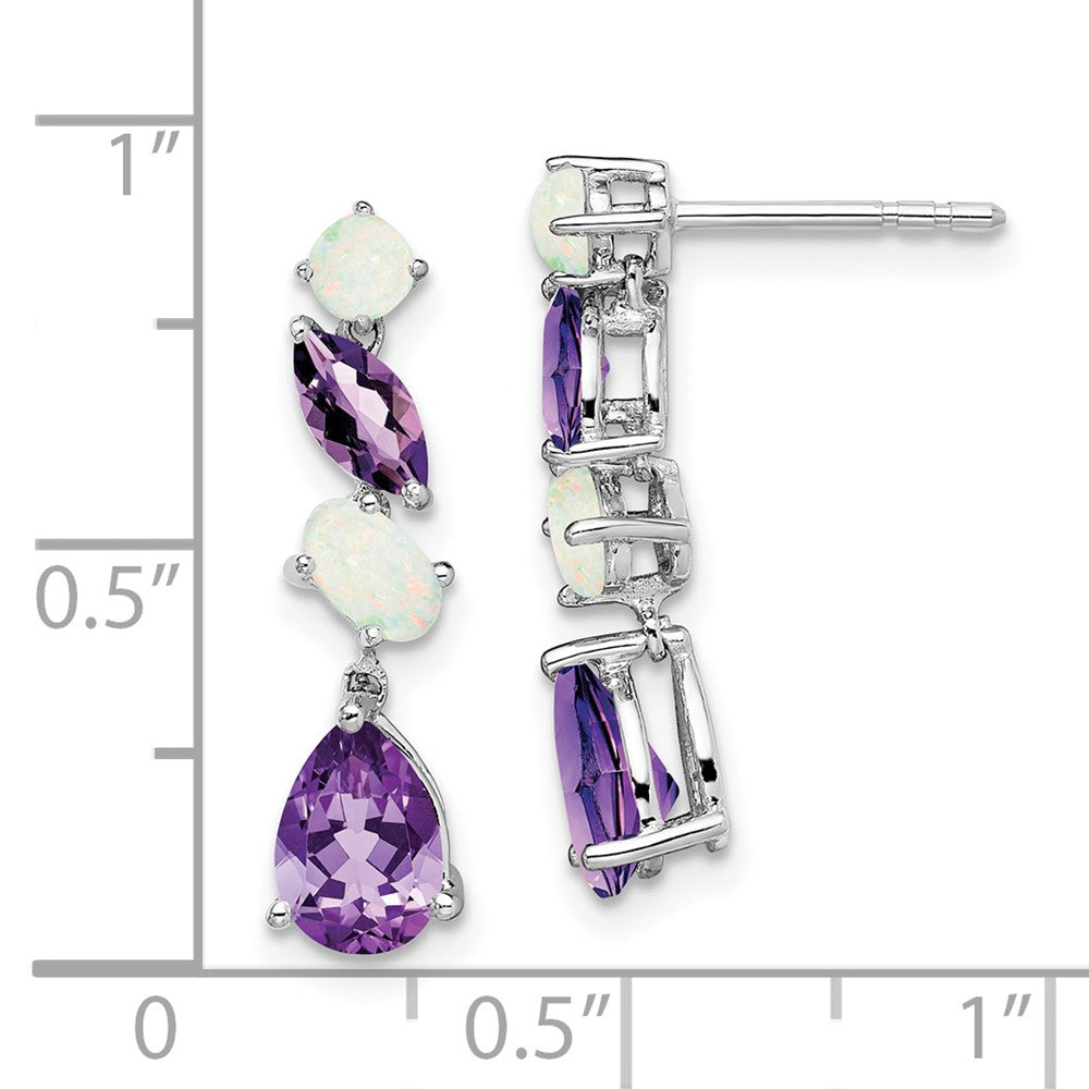 14k White Gold Amethyst and Opal Dangle Post Earrings