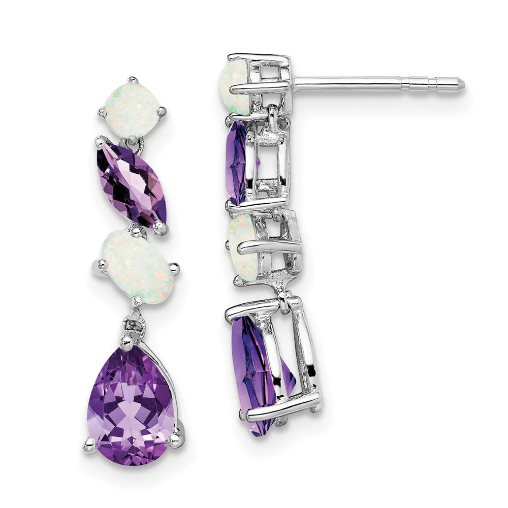 14k White Gold Amethyst and Opal Dangle Post Earrings