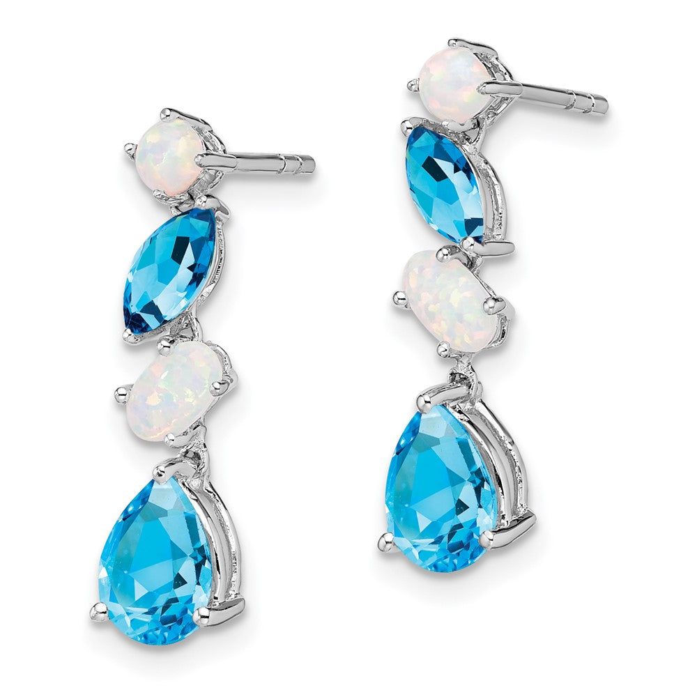 14k White Gold Blue Topaz and Opal Dangle Post Earrings
