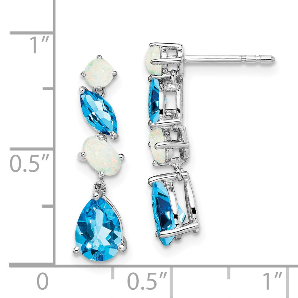 14k White Gold Blue Topaz and Opal Dangle Post Earrings