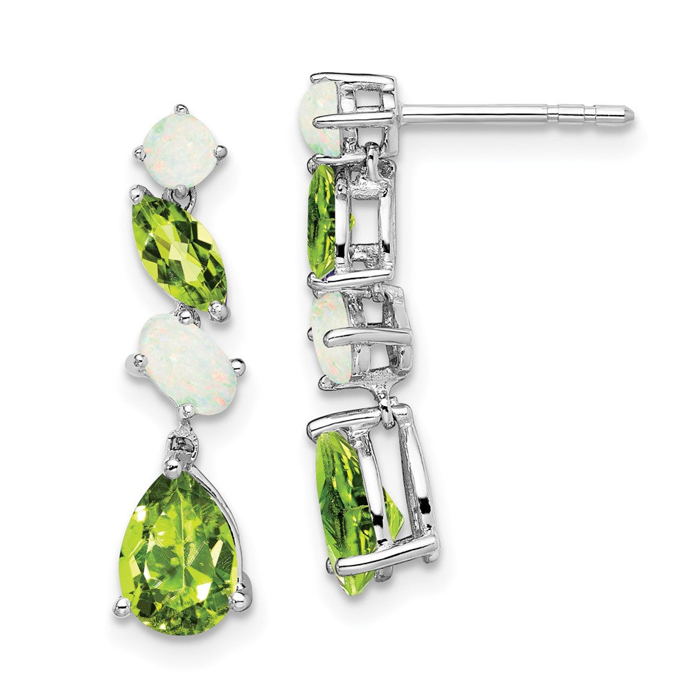 14k White Gold Peridot and Opal Dangle Post Earrings