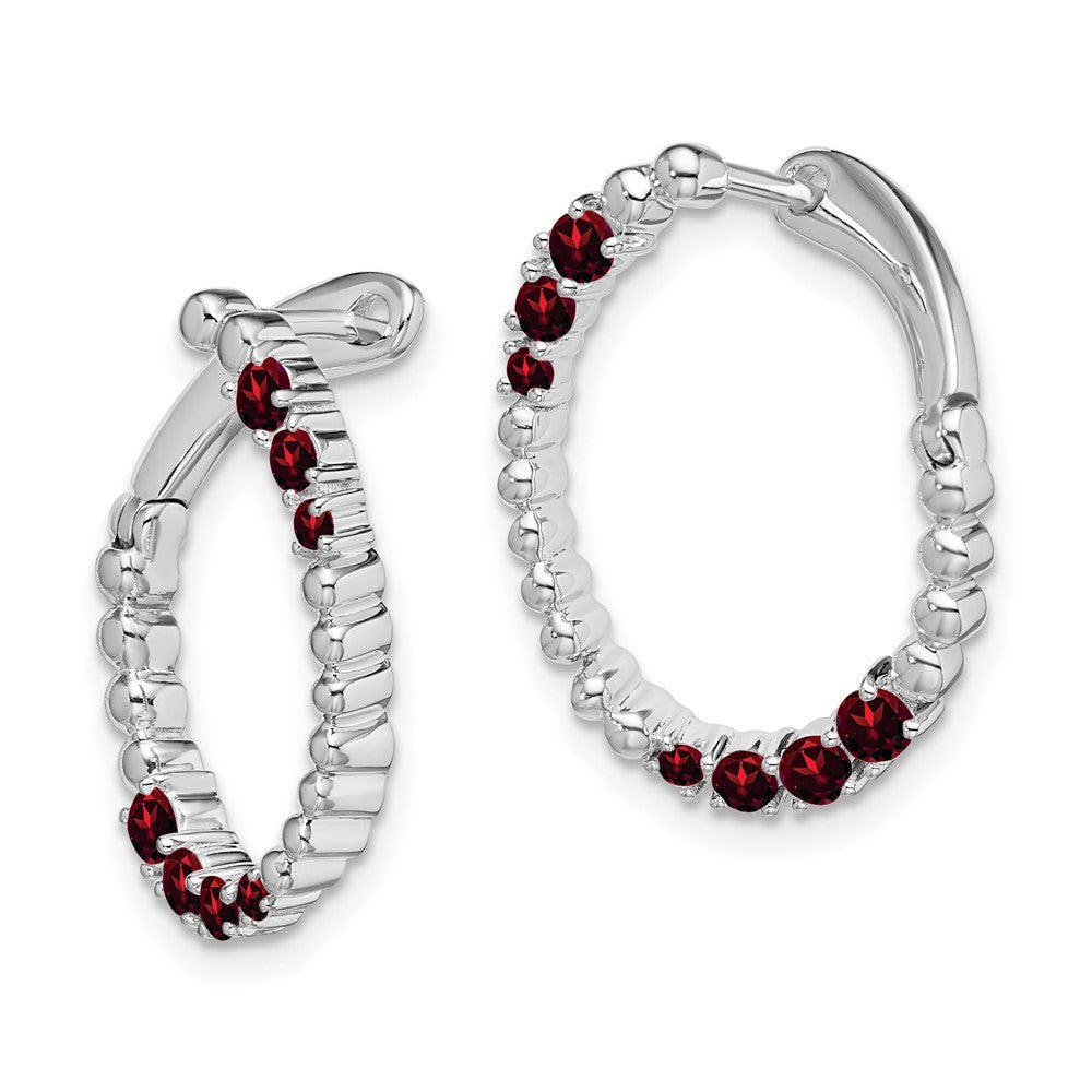 14k White Gold Garnet Twisted Oval Hoop Earrings
