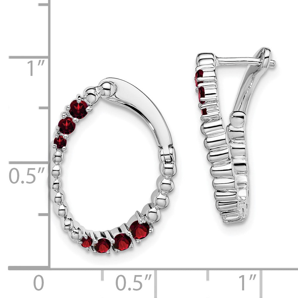 14k White Gold Garnet Twisted Oval Hoop Earrings