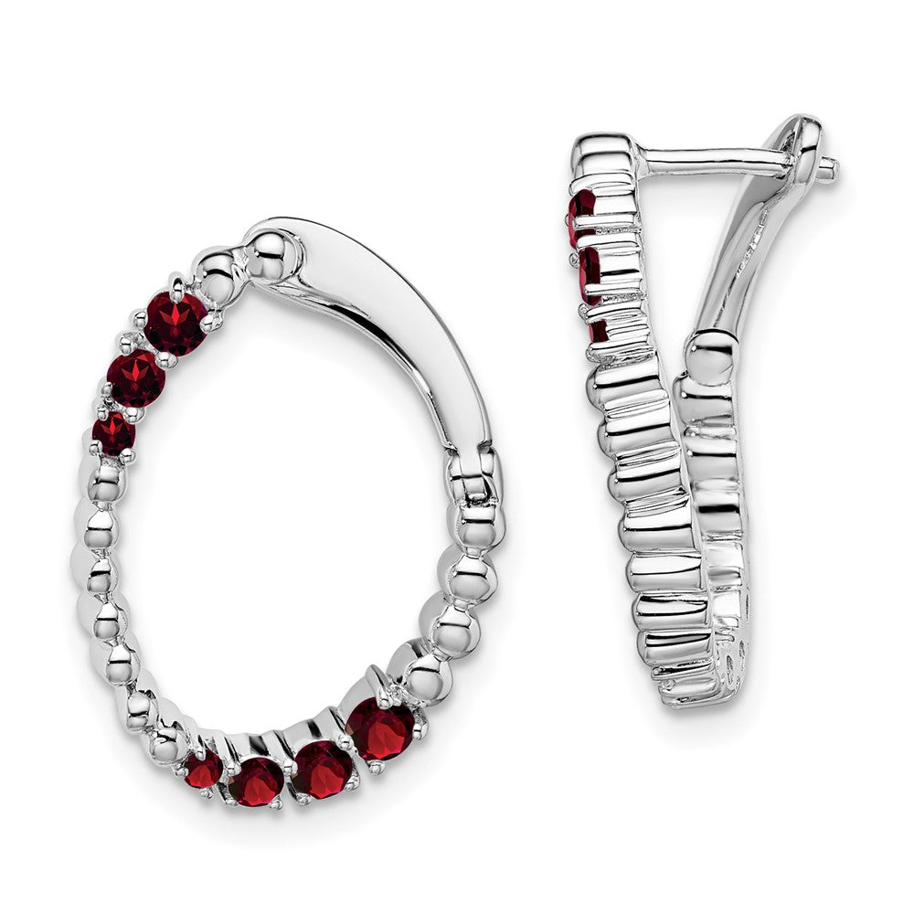 14k White Gold Garnet Twisted Oval Hoop Earrings