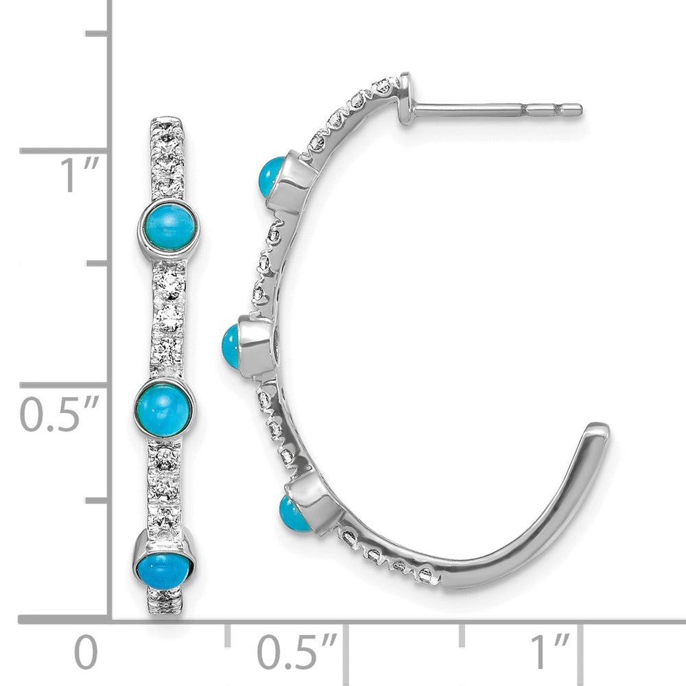 14k White Gold Turquoise and White Topaz J-hoop Post Earrings