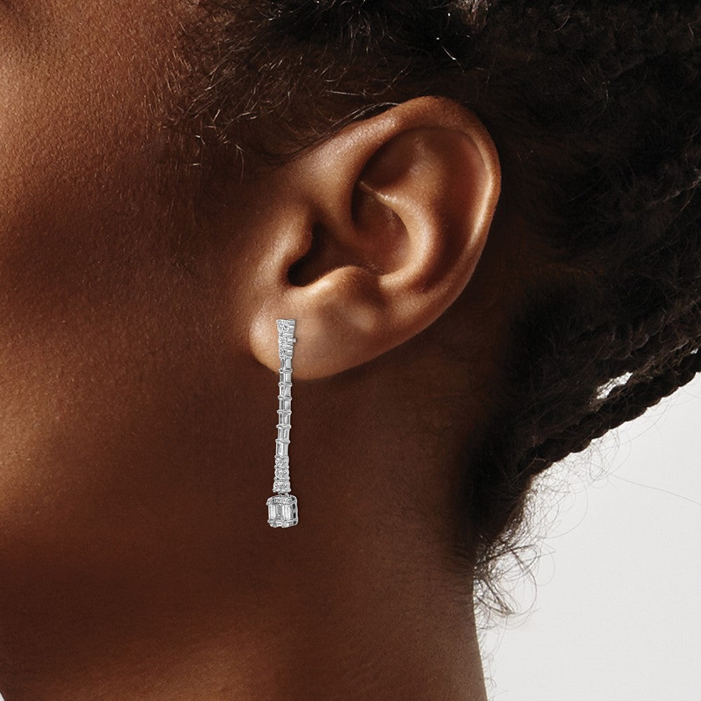 14k White Gold Polished 3/4 carat Diamond Drop Post Earrings