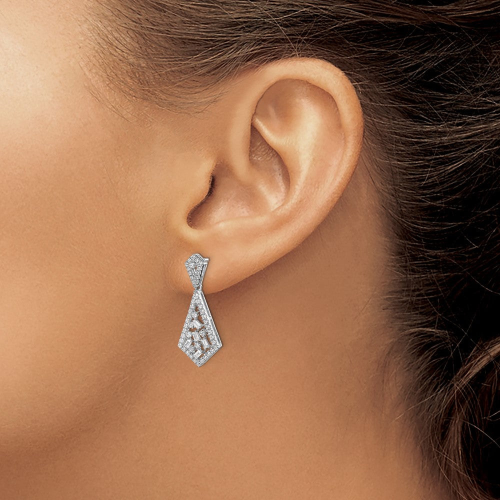 14k White Gold Polished 3/4 carat Diamond Fancy Dangle Post Earrings