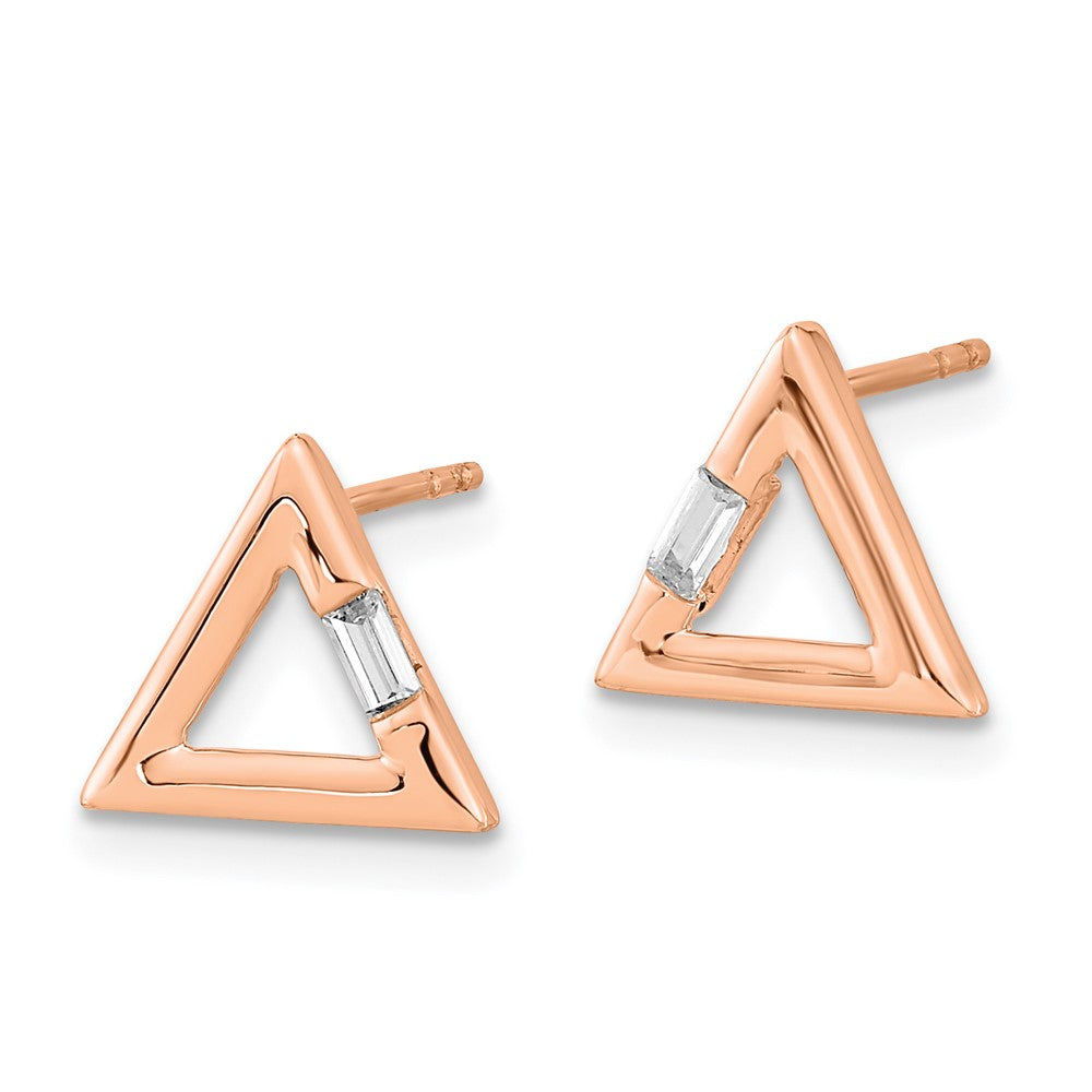 14k Rose Gold Polished 1/20 carat Diamond Baguette Triangle Post Earrings