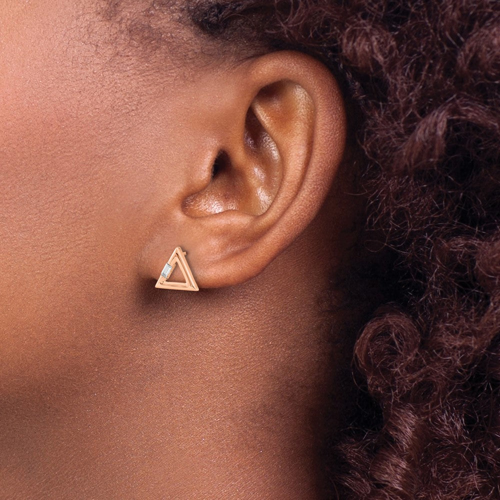14k Rose Gold Polished 1/20 carat Diamond Baguette Triangle Post Earrings