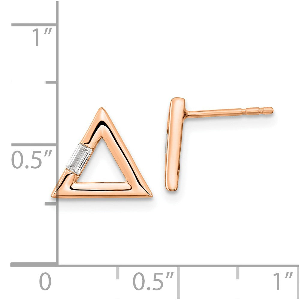 14k Rose Gold Polished 1/20 carat Diamond Baguette Triangle Post Earrings