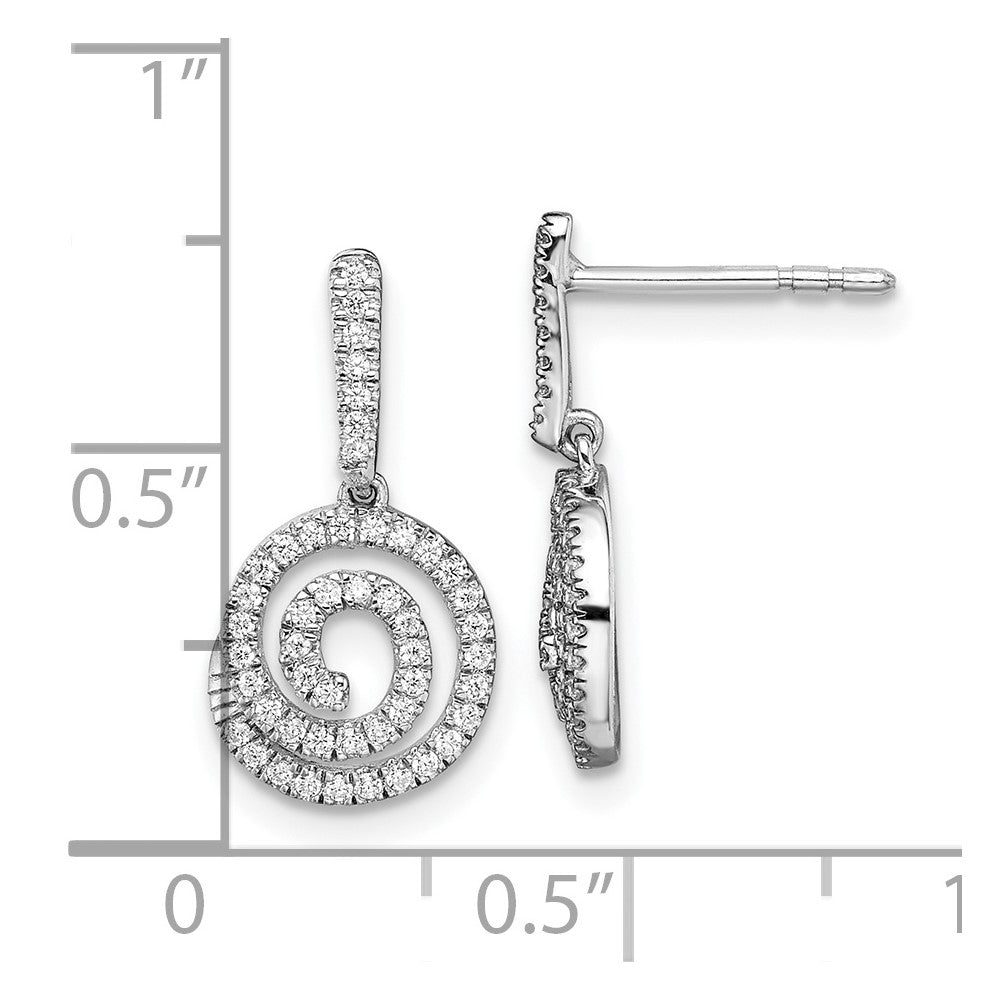 14k White Gold Circle Swirl 1/3 carat Diamond Dangle Post Earrings