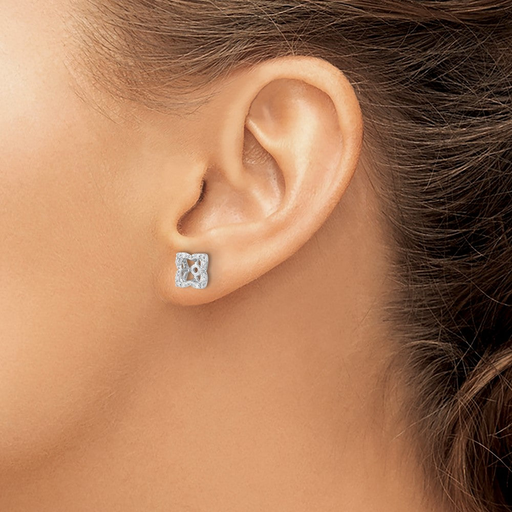 14k White Gold 1/8 carat Diamond Fancy Square Earring Jackets