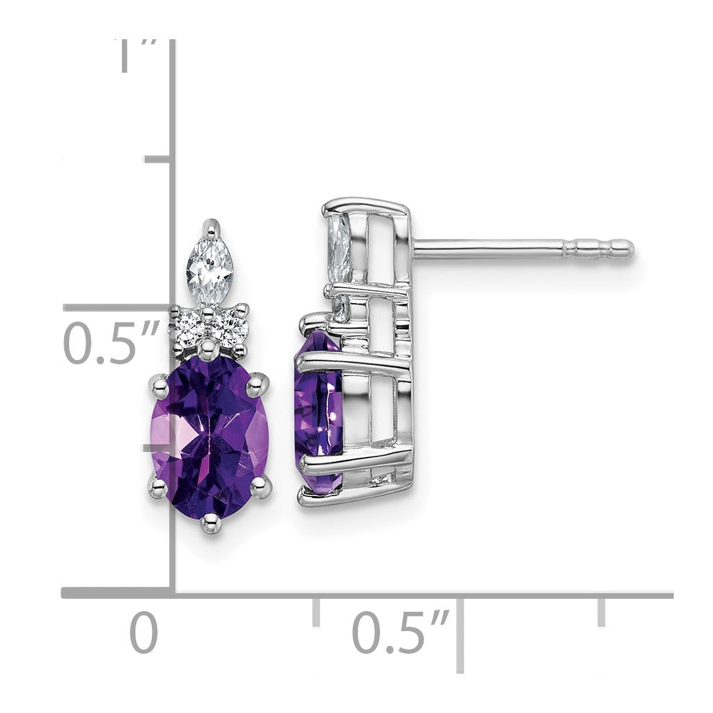 14K White Gold Diamond and 7x5 Oval February/Amethyst Post Earrings