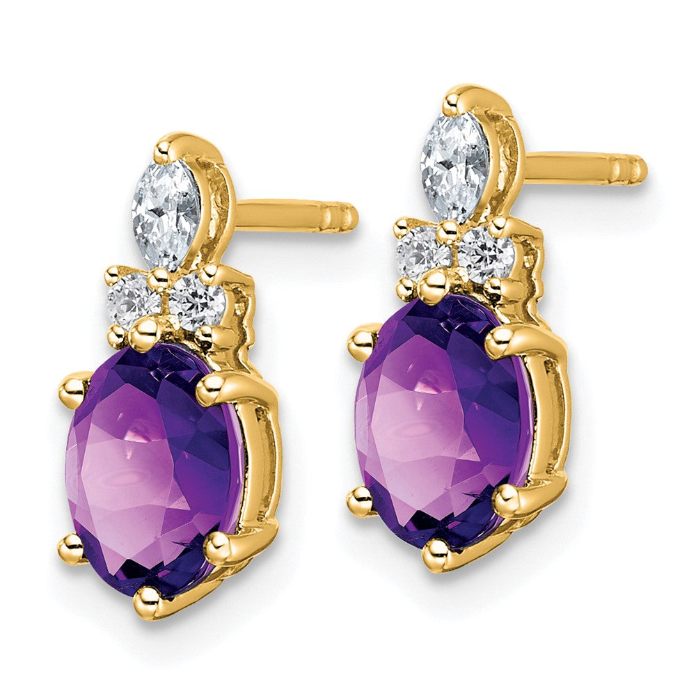 14k Diamond and 7x5 Oval February/Amethyst Post Earrings