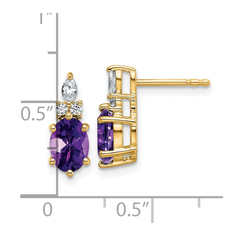 14k Diamond and 7x5 Oval February/Amethyst Post Earrings