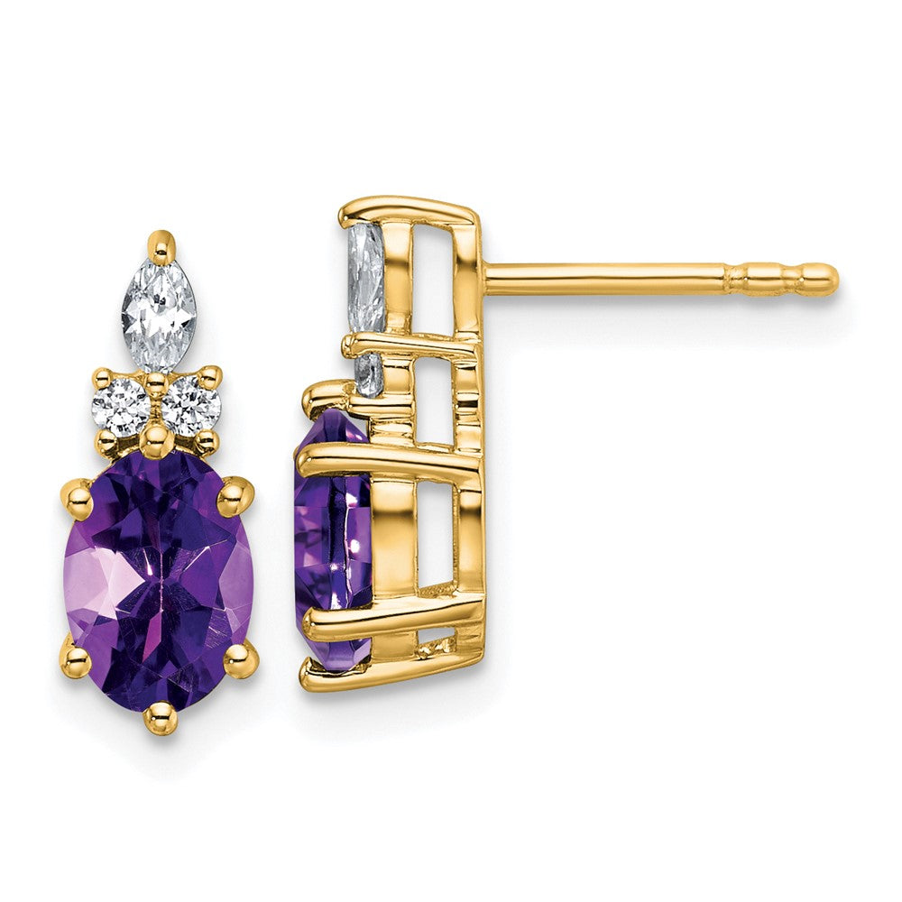 14k Diamond and 7x5 Oval February/Amethyst Post Earrings
