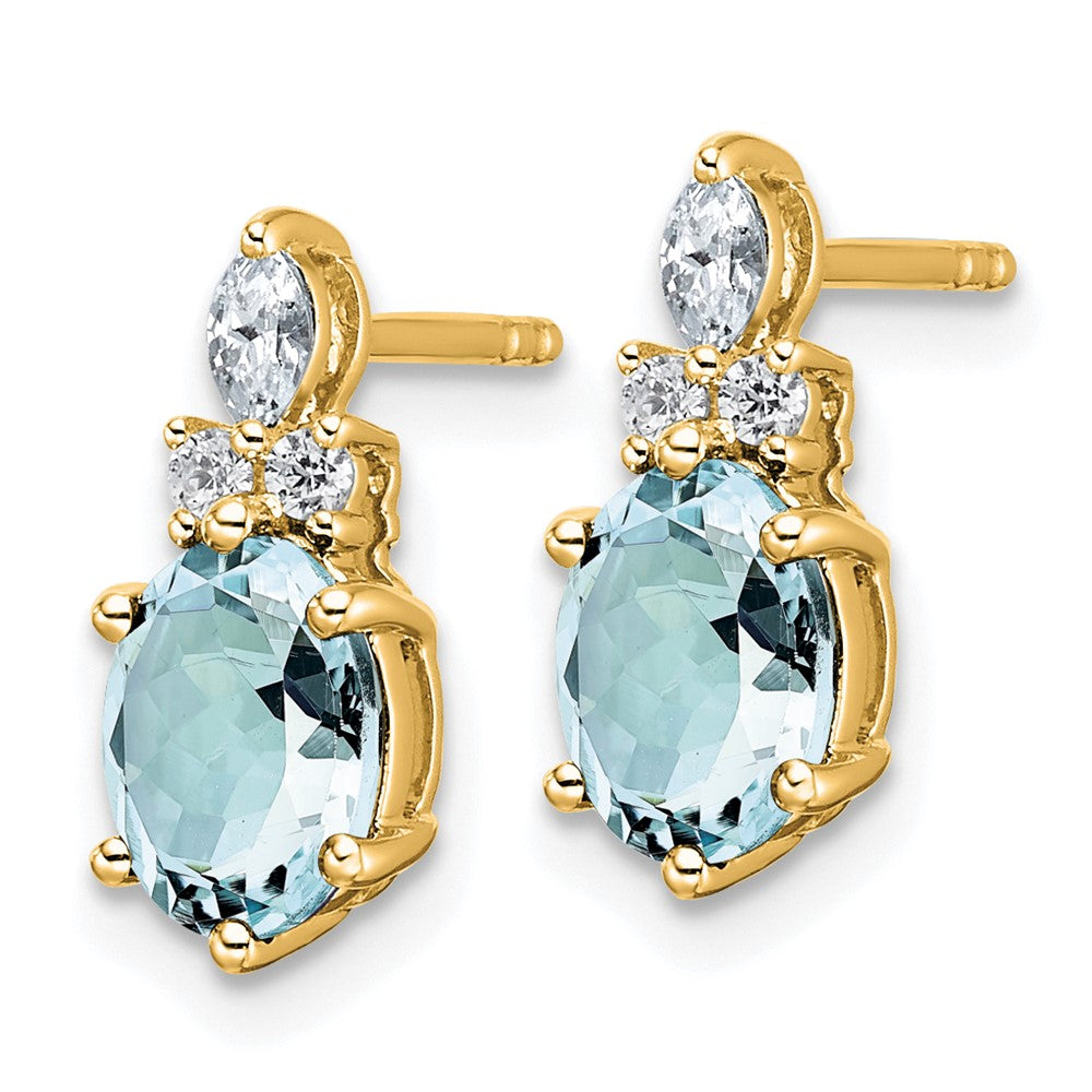 14k Diamond and 7x5 Oval March/Aquamarine Post Earrings