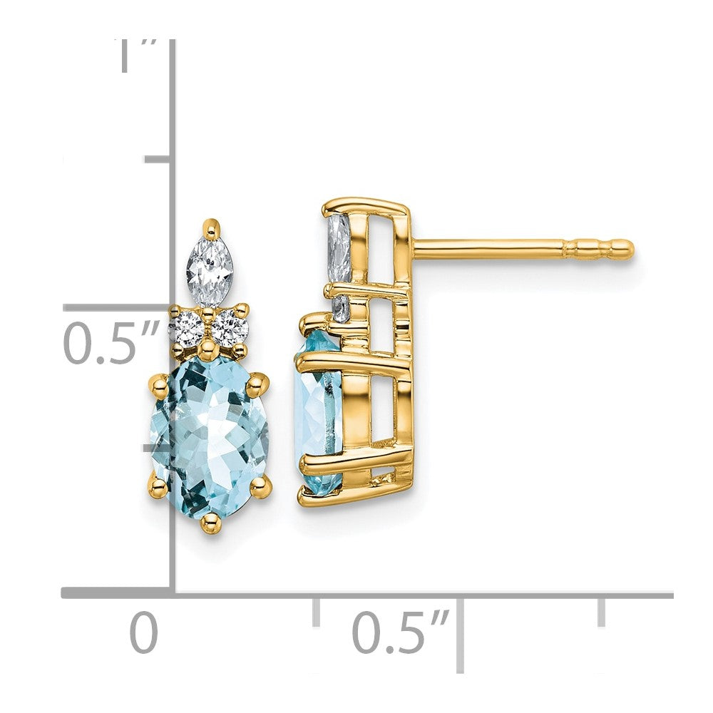 14k Diamond and 7x5 Oval March/Aquamarine Post Earrings