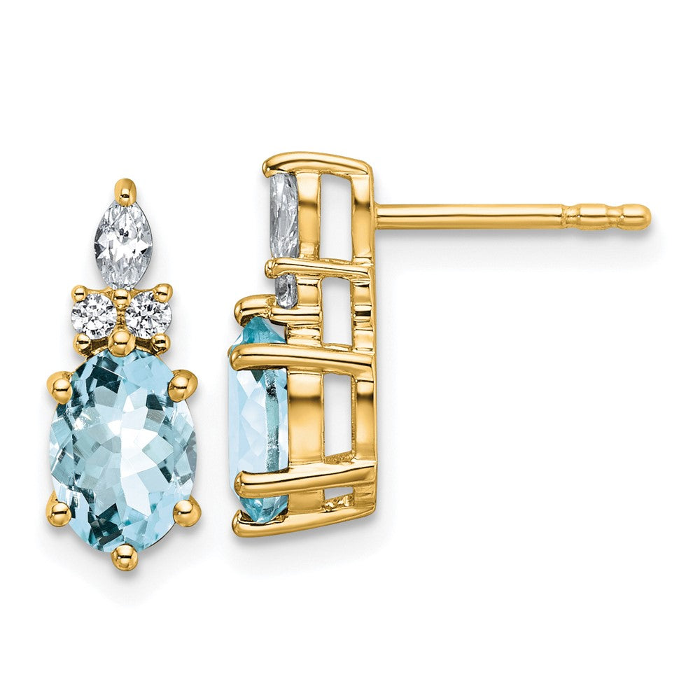 14k Diamond and 7x5 Oval March/Aquamarine Post Earrings