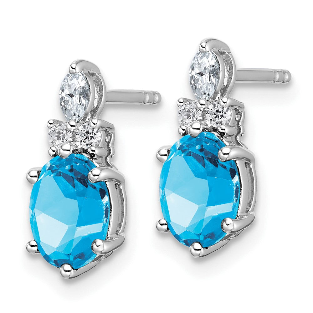 14K White Gold Diamond and 7x5 Oval December/Blue Topaz Post Earrings