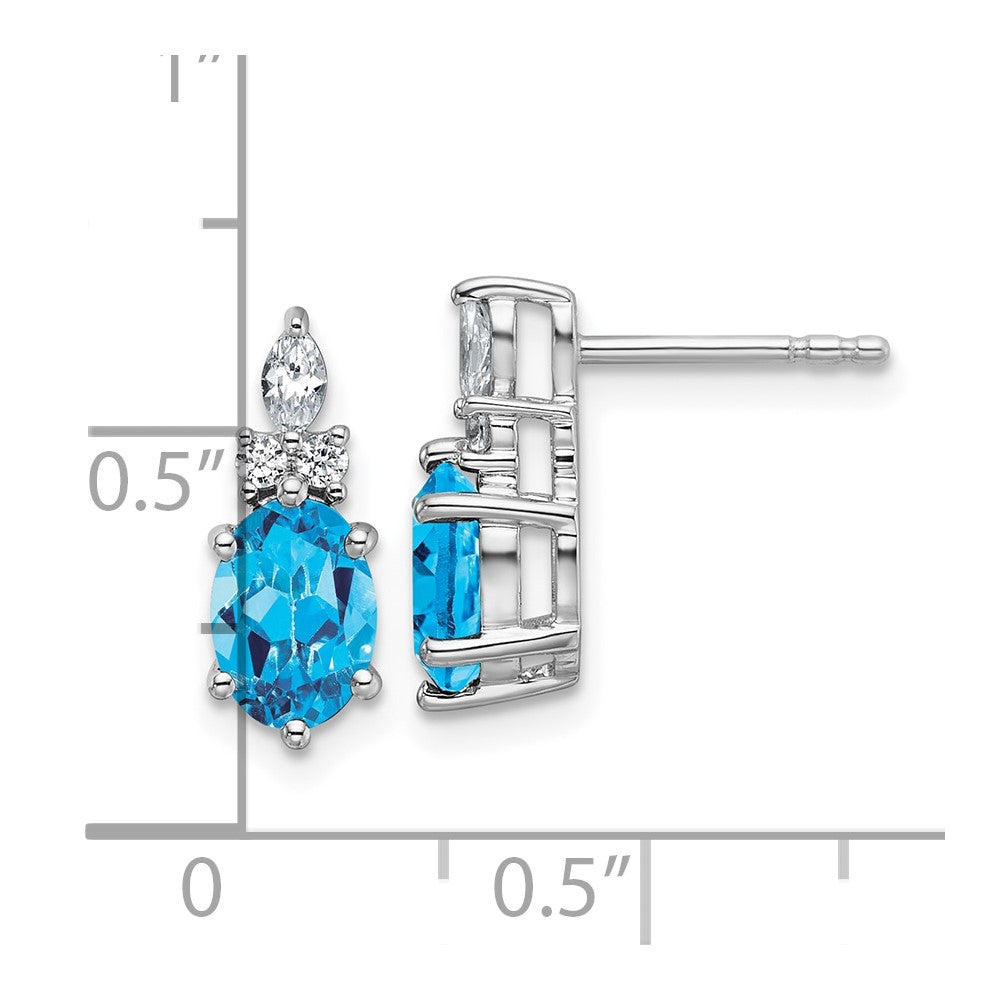 14K White Gold Diamond and 7x5 Oval December/Blue Topaz Post Earrings