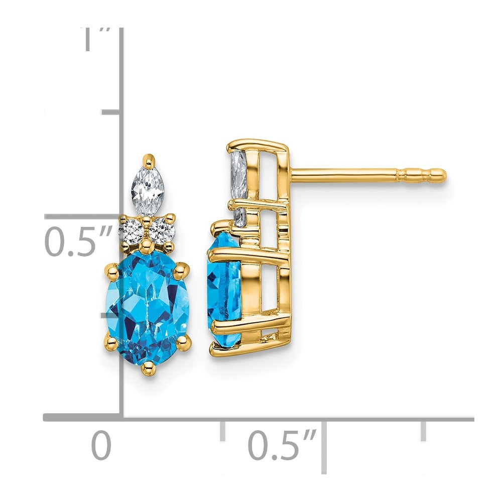 14k Diamond and 7x5 Oval December/Blue Topaz Post Earrings