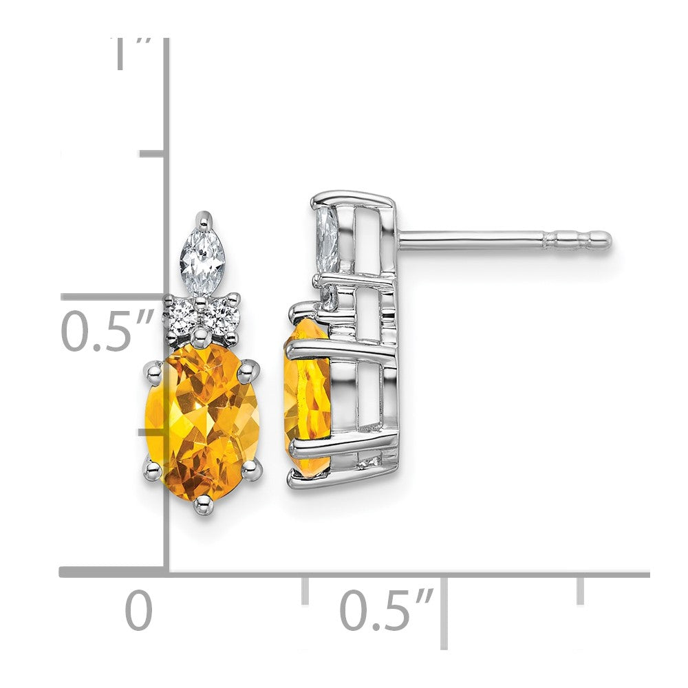14K White Gold Diamond and 7x5 Oval November/Citrine Post Earrings
