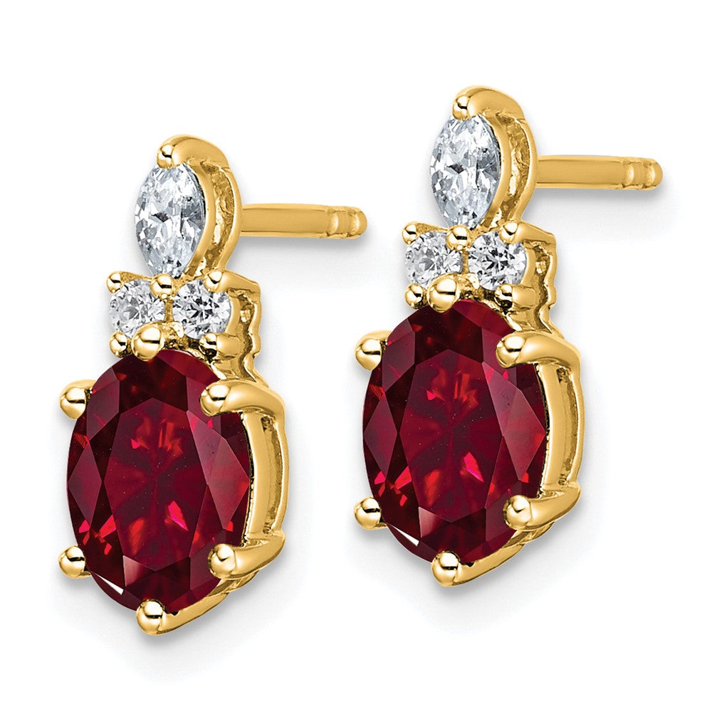 14k Diamond and 7x5 Oval July/Lab Created Ruby Post Earrings