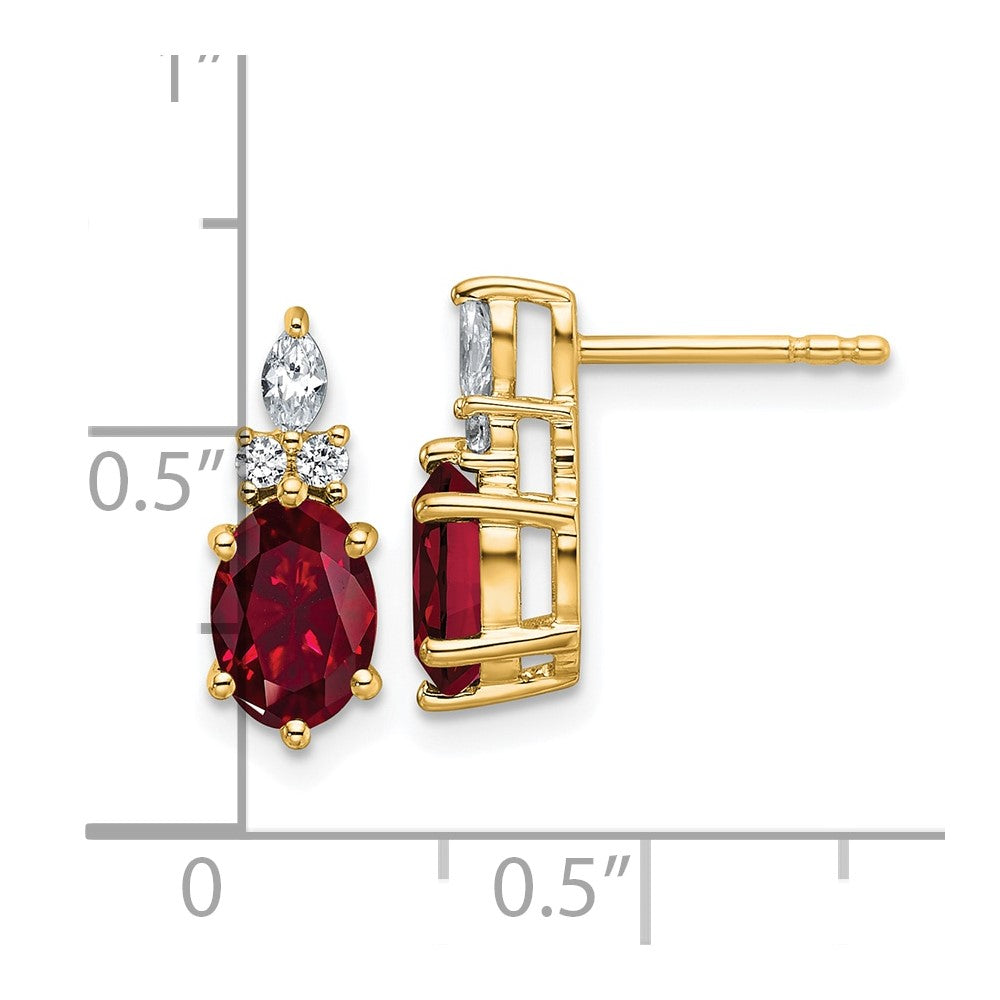 14k Diamond and 7x5 Oval July/Lab Created Ruby Post Earrings