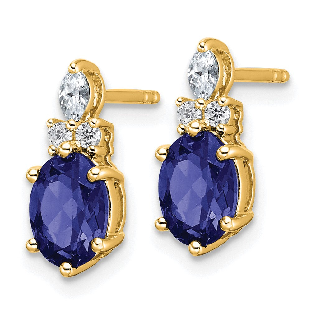14k Diamond and 7x5 Oval September/Lab Created Sapphire Post Earrings