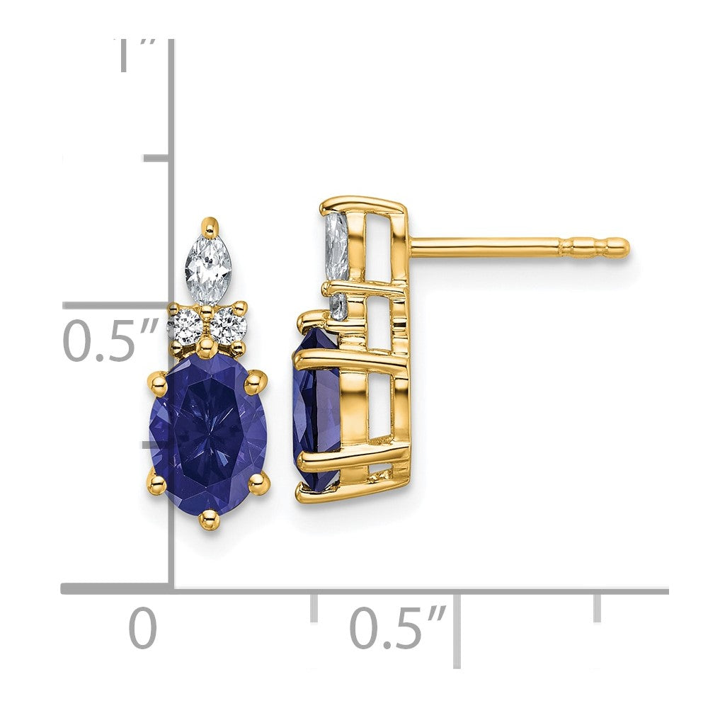 14k Diamond and 7x5 Oval September/Lab Created Sapphire Post Earrings