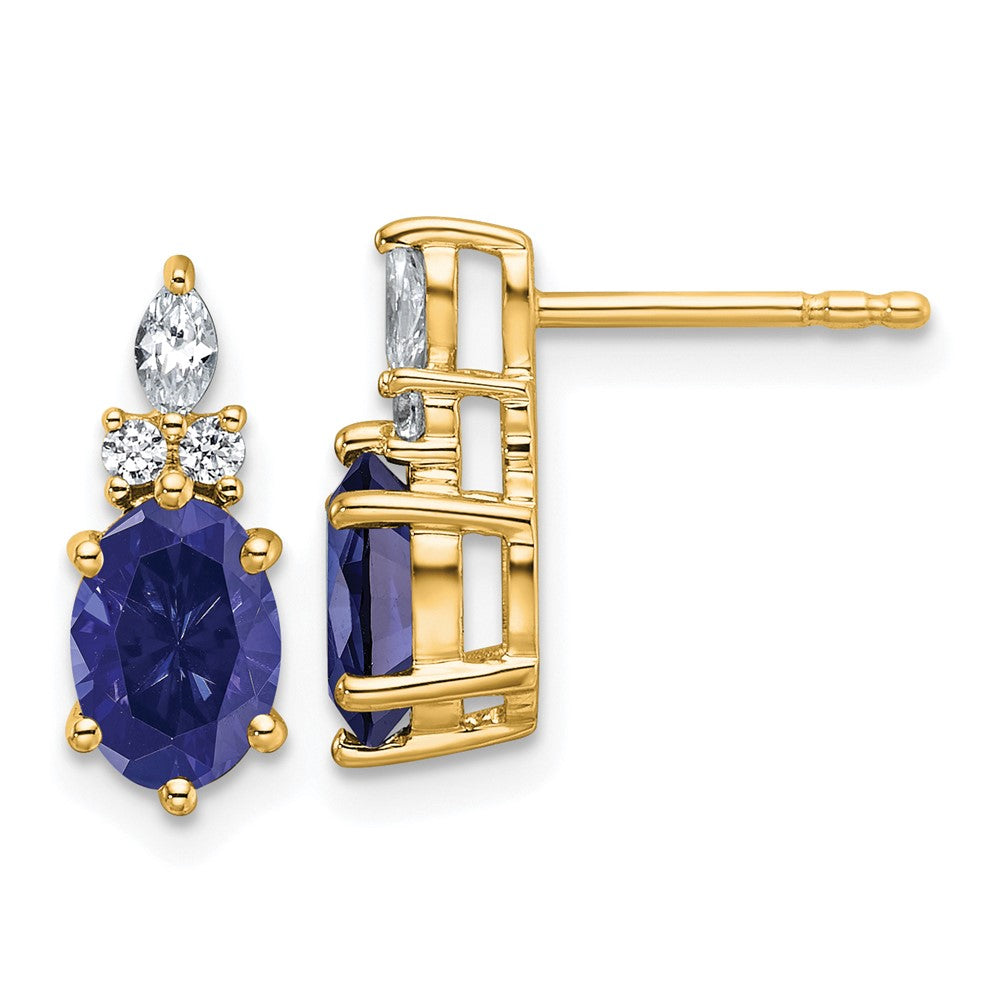 14k Diamond and 7x5 Oval September/Lab Created Sapphire Post Earrings