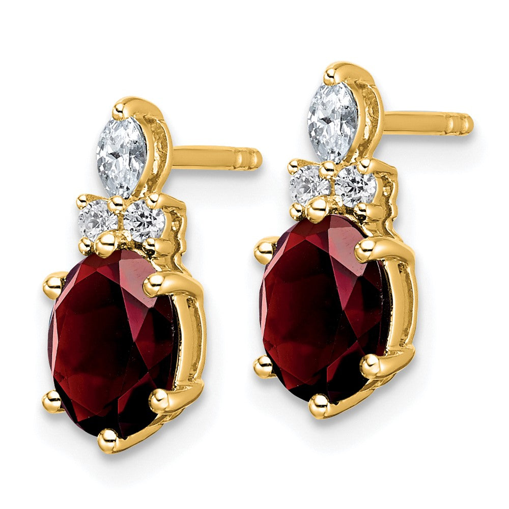 14k Diamond and 7x5 Oval January/Garnet Post Earrings