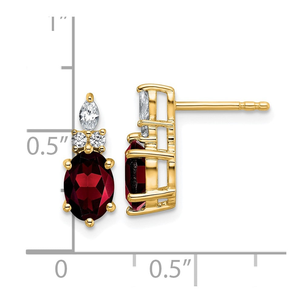 14k Diamond and 7x5 Oval January/Garnet Post Earrings